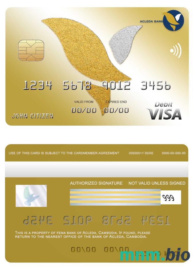 Cambodia Acleda bank przykład karty visa w formacie PSD